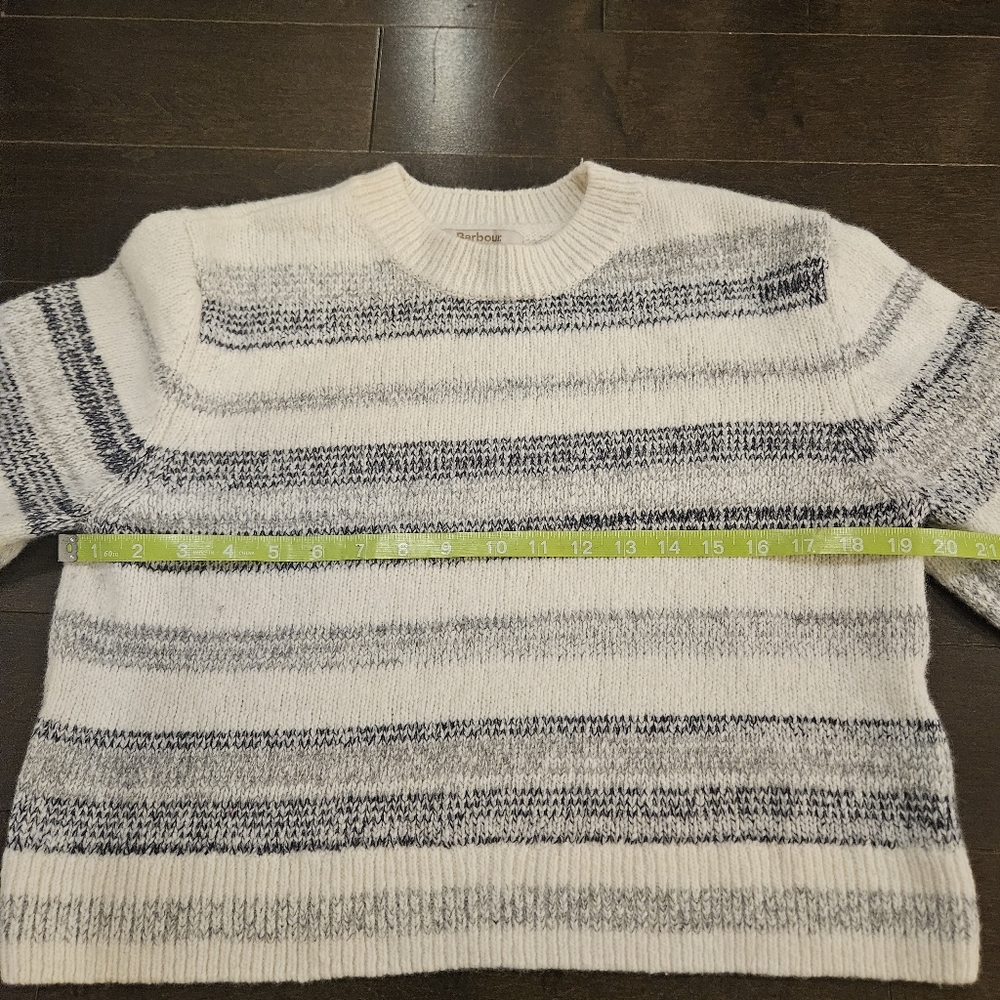 Barbour Ivory Grey Striped Anya Wool Blend Jumper Sweater US12 UK16 Chunky Prep - Picture 5 of 9